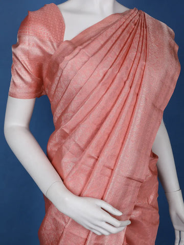 Coral Floral Woven Pure Kanchipuram Silk Saree - Diadem