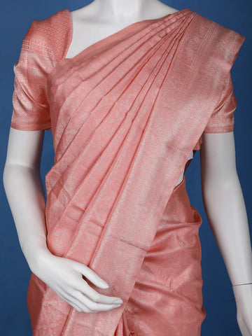 Coral Floral Woven Pure Kanchipuram Silk Saree - Diadem