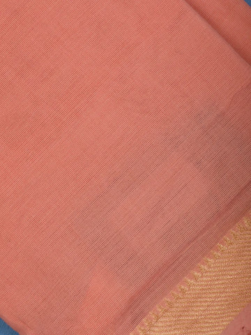 Coral Pink Cotton Saree with Zari Border - Diadem