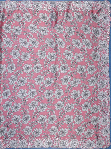 Coral Pink Floral Design Print Satin Saree - Diadem