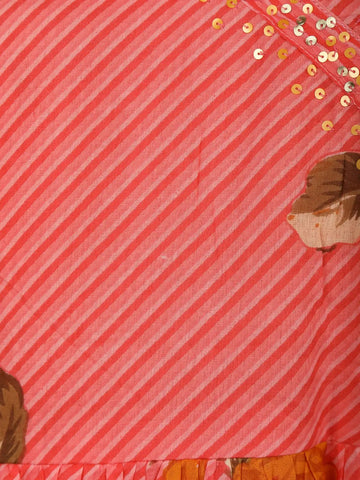 Coral Pink Floral Printed Cotton Salwar Suit - Diadem