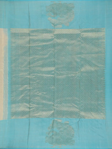 Cream Floral Butti Stripes Woven Pure Kanchipuram Silk Saree - Diadem