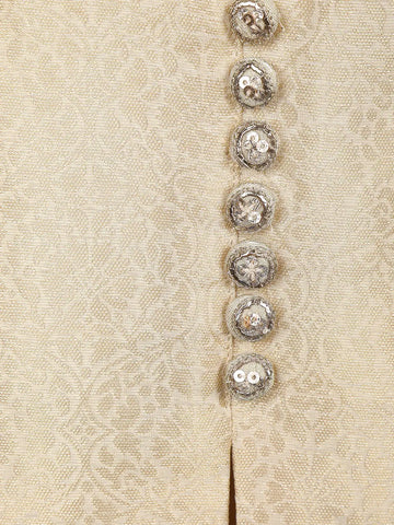 Cream Floral Design Woven Banarasi Silk Salwar Suit - Diadem