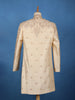 Cream Floral Embroidered Raw Silk Sherwani Suit