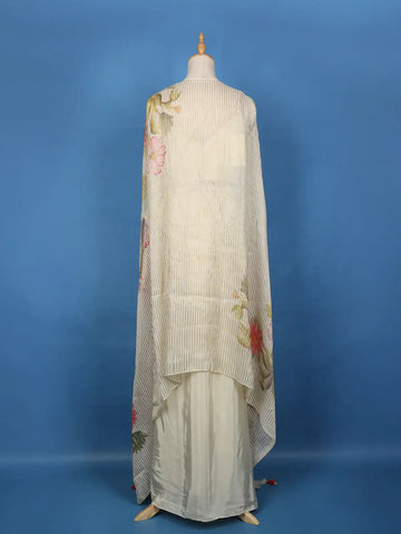 Cream Floral Embroidered Satin Skirt Top - Diadem