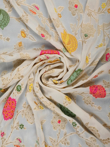 Cream Floral Embroidered Synthetic Saree With Zari Border - Diadem