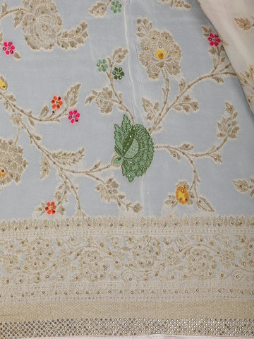 Cream Floral Embroidered Synthetic Saree With Zari Border - Diadem