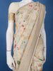 Cream Floral Embroidered Synthetic Saree With Zari Border - Diadem