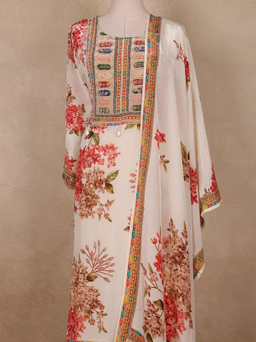 Cream White Floral Semi Tissue Salwar Suit – Elegant Ethnic Wear for Women - Diadem