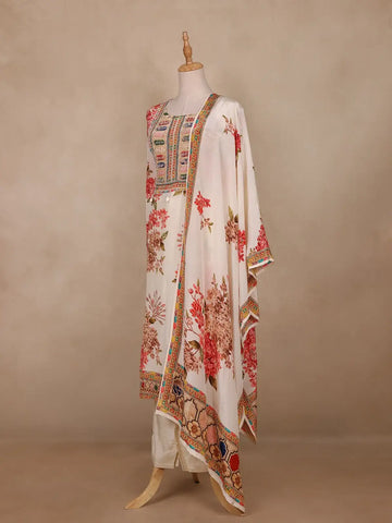 Cream White Floral Semi Tissue Salwar Suit – Elegant Ethnic Wear for Women - Diadem