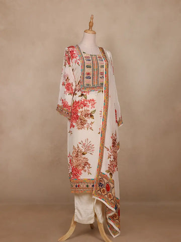 Cream White Floral Semi Tissue Salwar Suit – Elegant Ethnic Wear for Women - Diadem