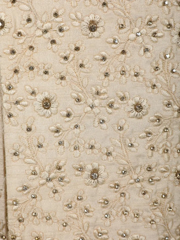 Cream White Raw Silk Floral Designed Sherwani Suit - Diadem