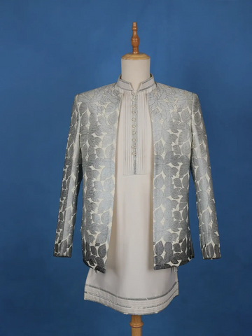 Cream Floral Designed Sherwani Suit - Diadem