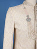 Cream Floral Embroidered Jacquard Sherwani Suit - Diadem