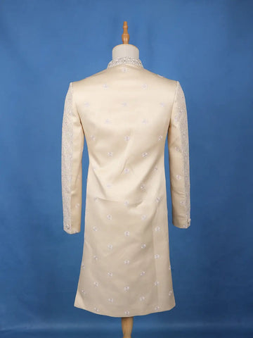 Cream Floral Embroidered Jacquard Sherwani Suit - Diadem
