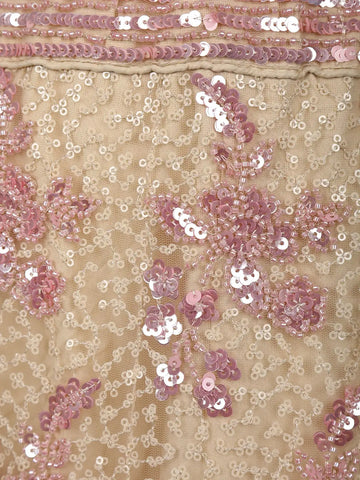 Cream Net Lehenga Embellished with Floral Sequins and Beads with Dupatta - Diadem