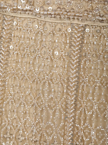 Cream Net Lehenga Embellished with Floral Sequins and Beads with Dupatta - Diadem