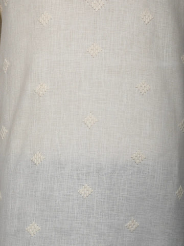 Cream White Thread Embroidery Cotton Kurta Set With Pant - Diadem