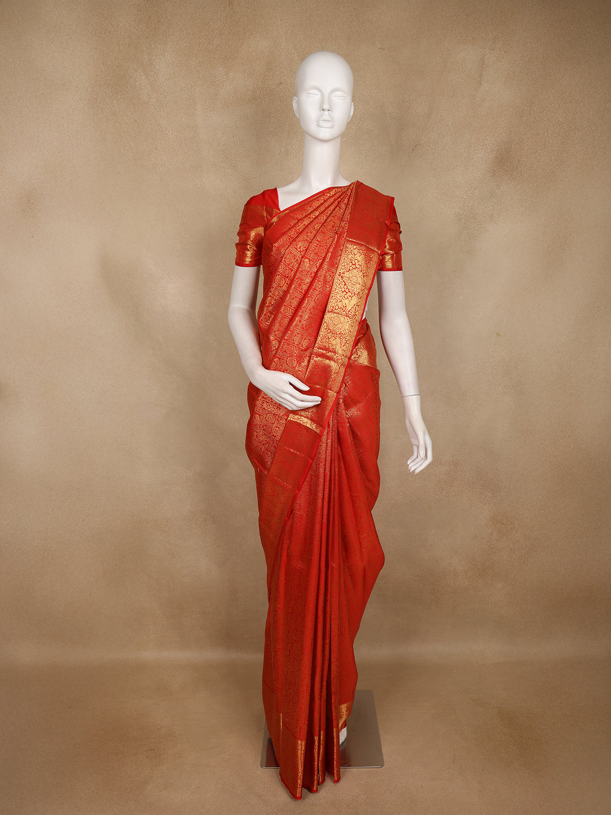 Crimson Red Animal Motif design Pure Kanchipuram Silk Saree