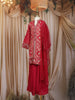 Crimson Red Mirror And Embroidered Design Tissue Silk Kids Palazzo Suit