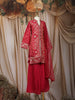 Crimson Red Mirror And Embroidered Design Tissue Silk Kids Palazzo Suit