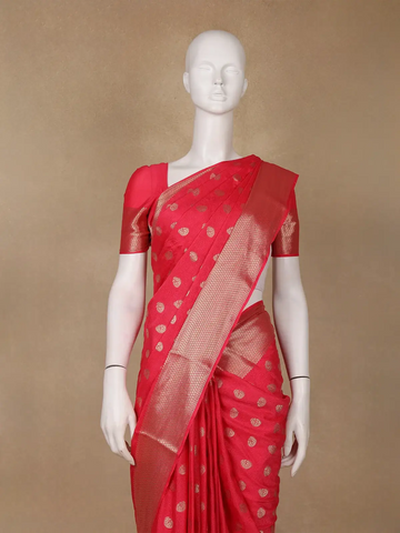 Crimson Red Zari Woven Chiffon Saree - Diadem