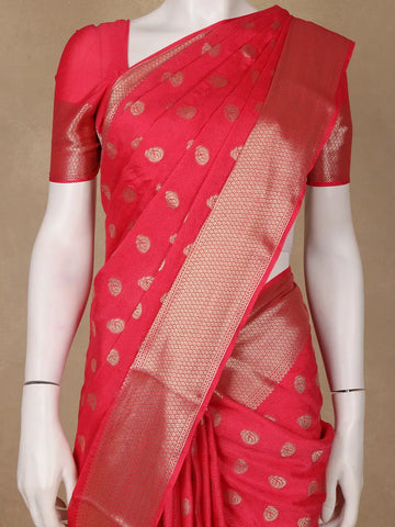 Crimson Red Zari Woven Chiffon Saree - Diadem