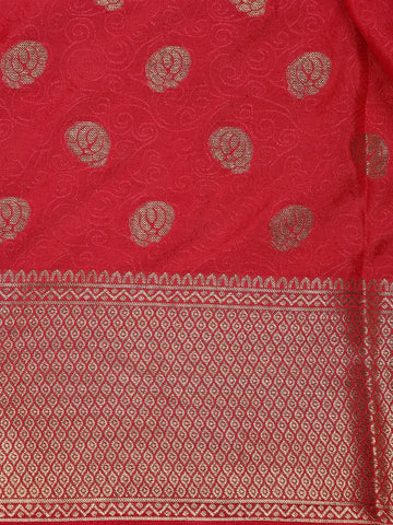 Crimson Red Zari Woven Chiffon Saree - Diadem