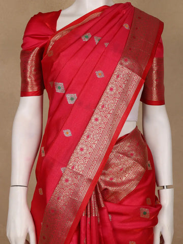 Crimson Red Floral Butta Woven Pure Kanchipuram Silk Saree - Diadem