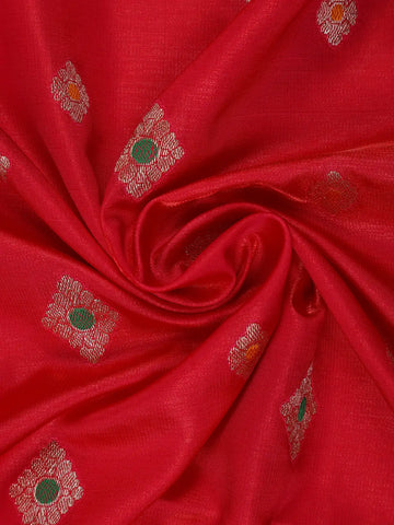 Crimson Red Floral Butta Woven Pure Kanchipuram Silk Saree - Diadem