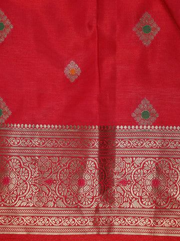 Crimson Red Floral Butta Woven Pure Kanchipuram Silk Saree - Diadem