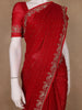 Crimson Red Stone Worked Satin Saree - Diadem