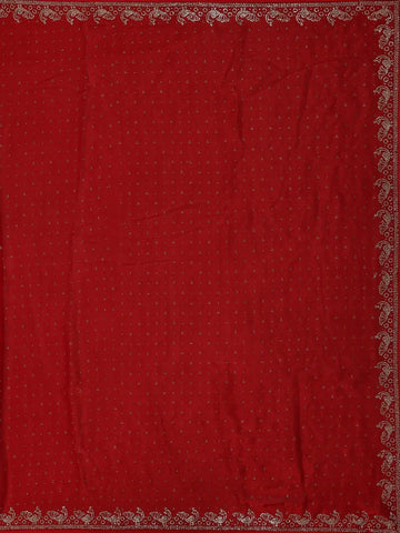 Crimson Red Stone Worked Satin Saree - Diadem