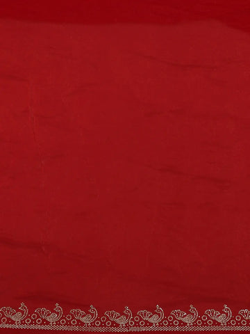 Crimson Red Stone Worked Satin Saree - Diadem
