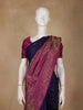 Dark Blue Floral Designed Kanchipuram Silk Saree With Zari Border - Diadem