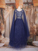 Dark Blue Sequins and Beads Embroidered Design Net Gown