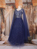 Dark Blue Sequins and Beads Embroidered Design Net Gown