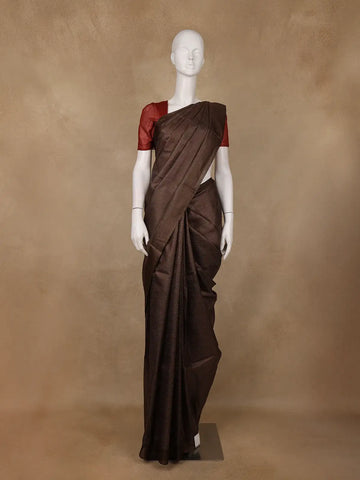 Dark Brown Solid Design Pure Tussar Silk Saree - Diadem