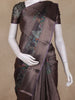 Dark Brown and Green Floral Woven Design Mixed Cotton Fancy Saree with Zari Border