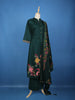Dark Green Floral Embroidered Cotton Salwar Suit With Dupatta