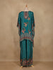 Dark Green Floral Printed Design Crepe Kaftan Suit
