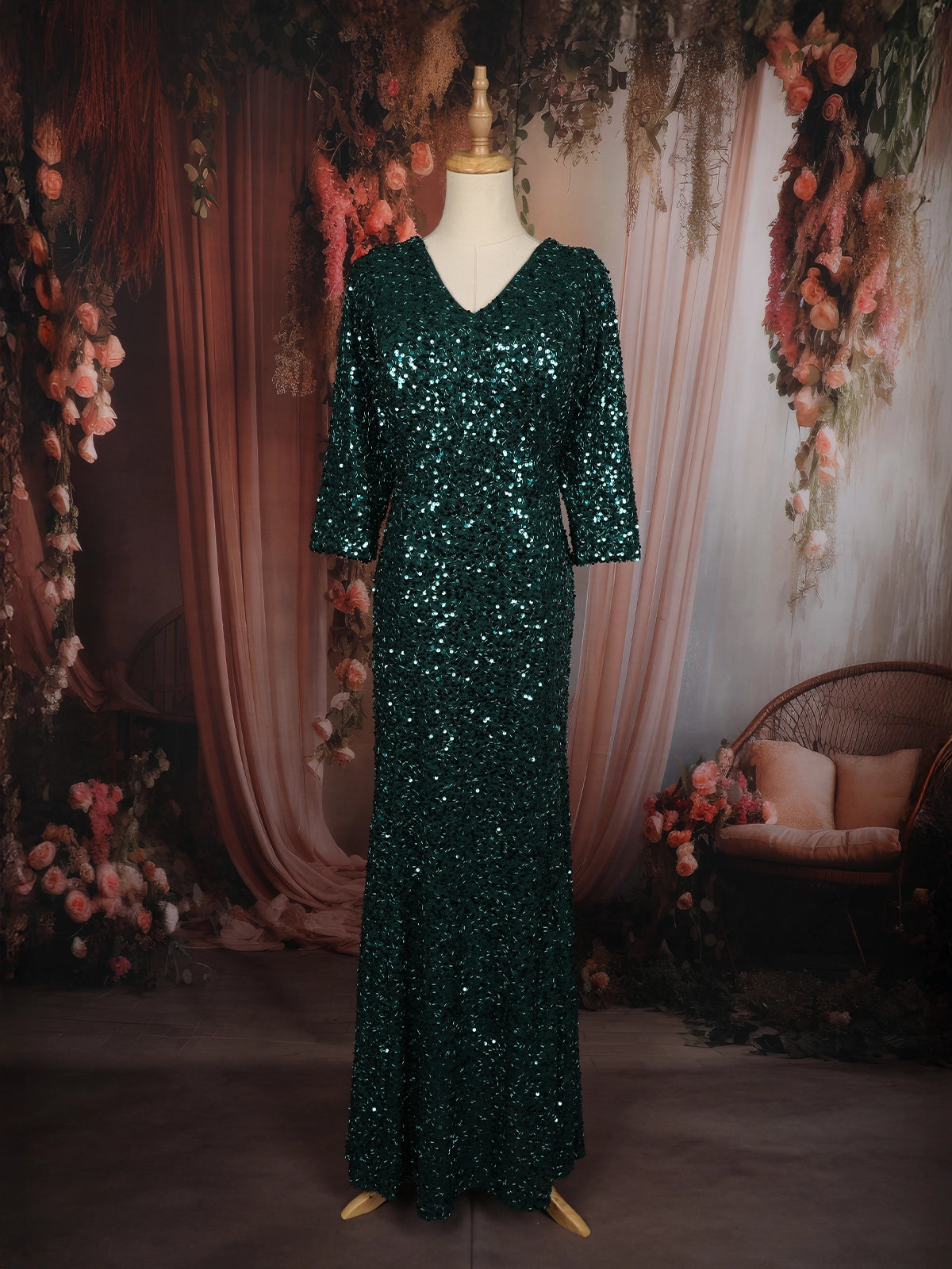 Dark Green Heavy Sequins Embroidered Design Shimmer Party Wear Gown | Diadem Dark Green Heavy Sequins Embroidered Design Shimmer Party Wear Gown | Diadem