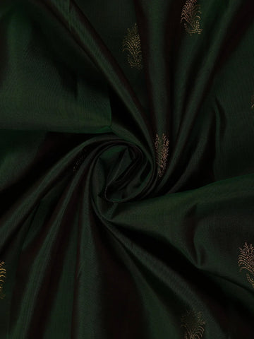 Dark Green Leaf Motif Woven Pure kanchipuram Silk Saree - Diadem