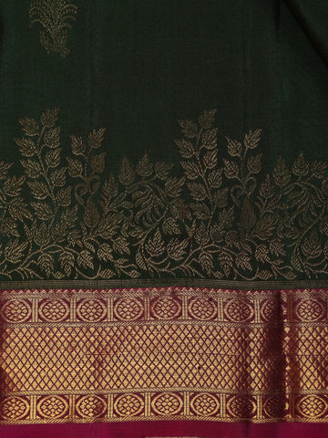 Dark Green Leaf Motif Woven Pure kanchipuram Silk Saree - Diadem