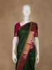 Dark Green Leaf Motif Woven Pure kanchipuram Silk Saree - Diadem