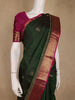 Dark Green Leaf Motif Woven Pure kanchipuram Silk Saree - Diadem