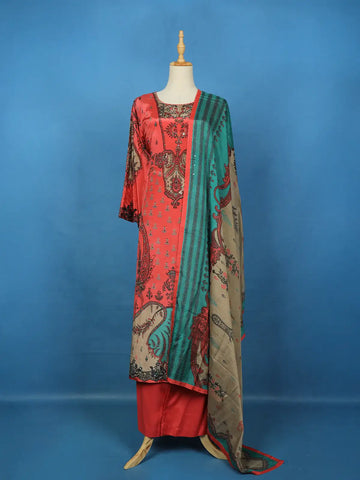 Dark Peach Crepe Anarkali Palazzo Salwar Suit - Diadem