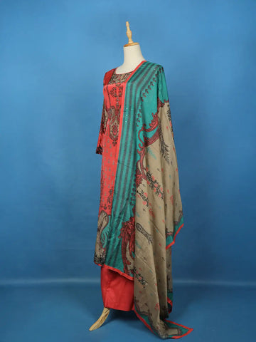 Dark Peach Crepe Anarkali Palazzo Salwar Suit - Diadem