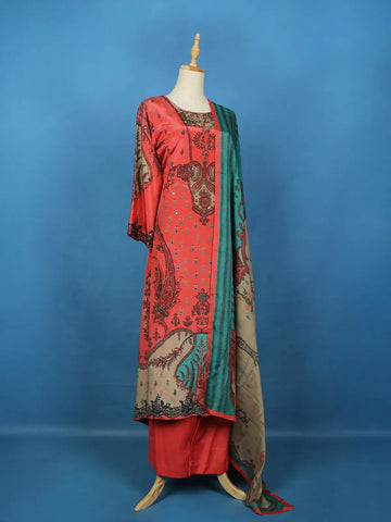 Dark Peach Crepe Anarkali Palazzo Salwar Suit - Diadem