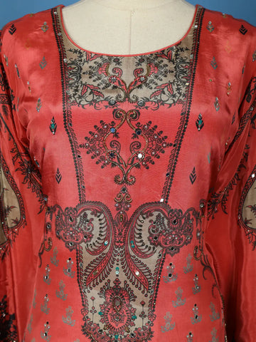 Dark Peach Crepe Anarkali Palazzo Salwar Suit - Diadem